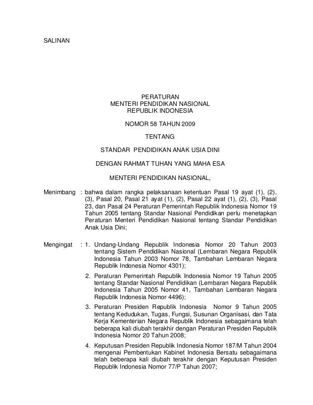 permendiknas no 58 tahun 2009 tentang standar paud permendiknas no 58 tahun 2009 tentang standar paud